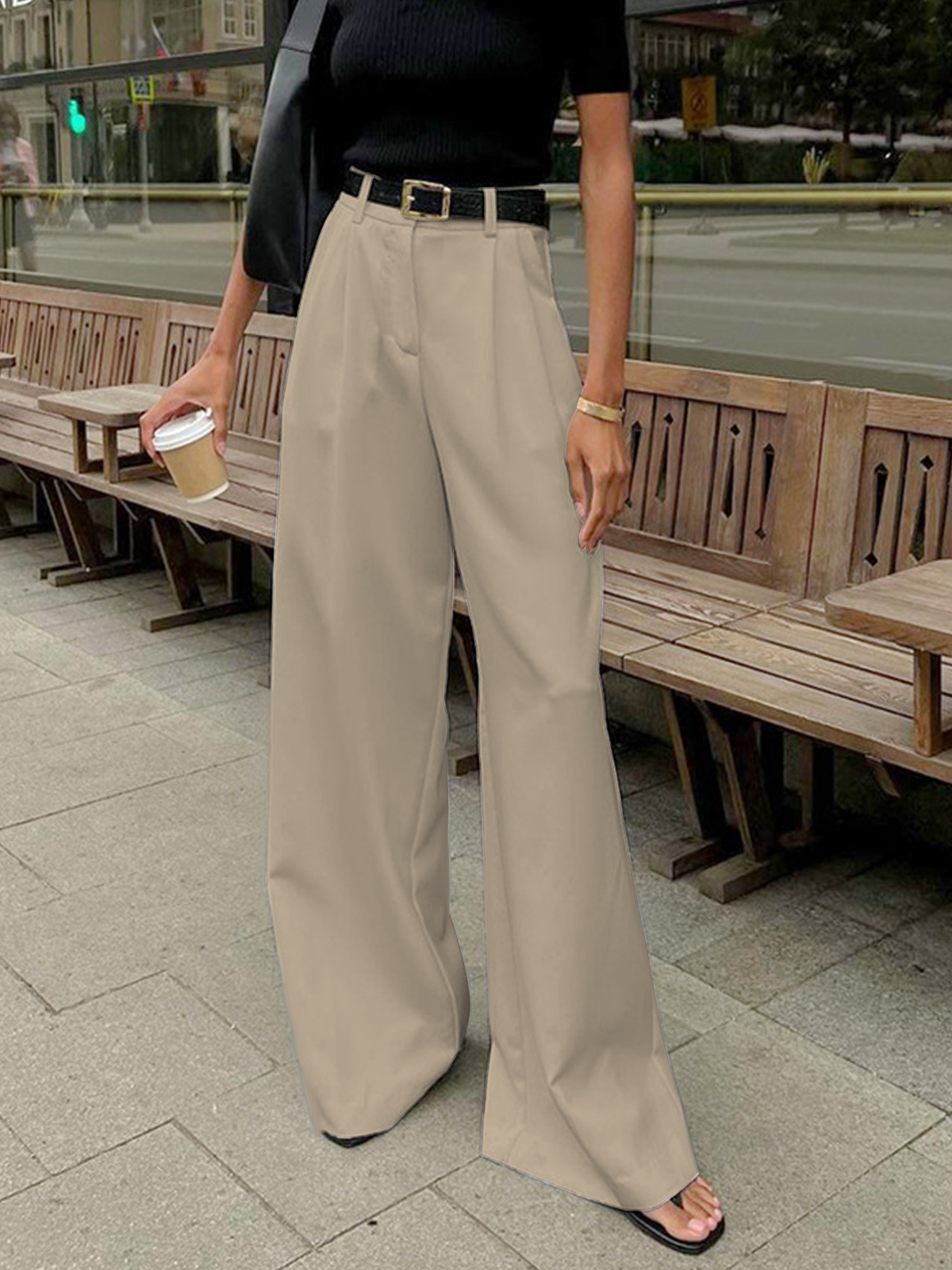 Women's wide trousers - polyester