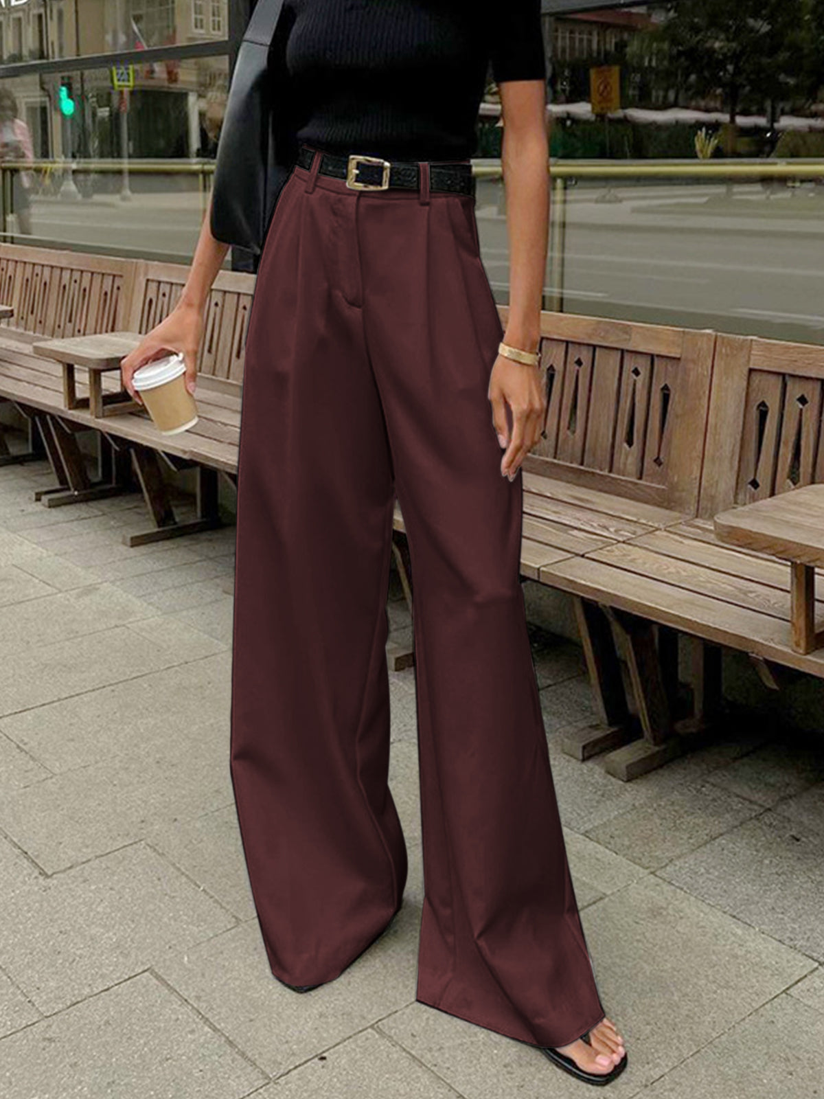 Women's wide trousers - polyester